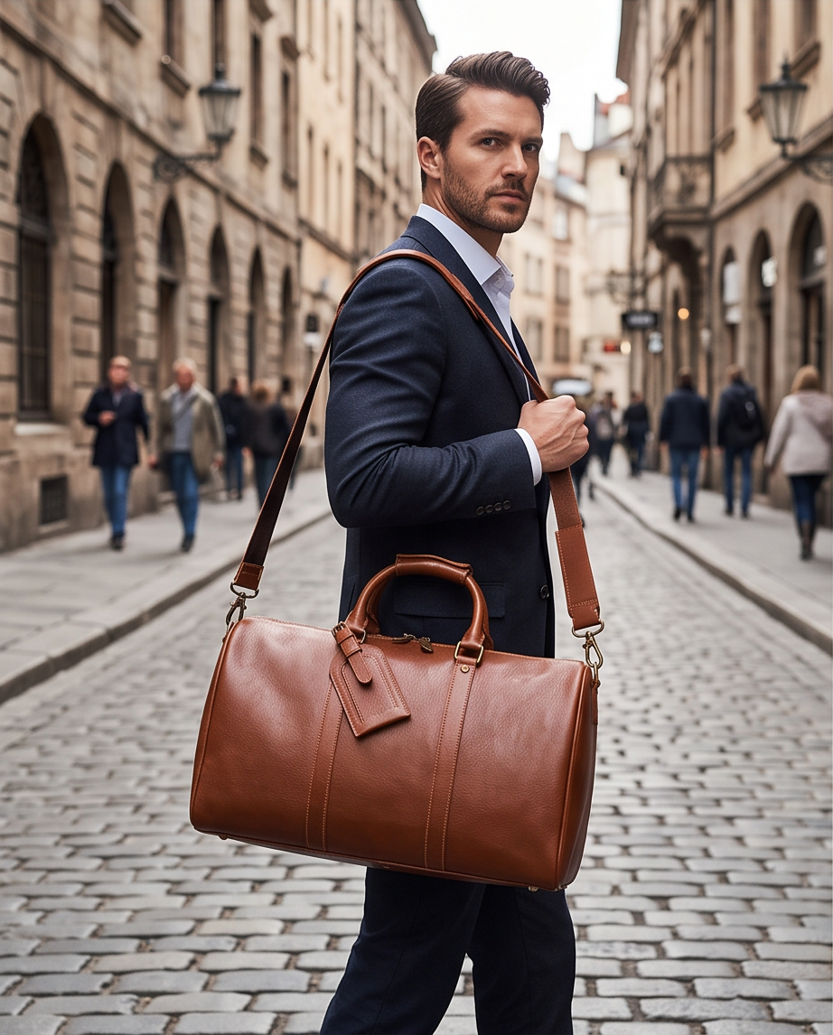 Q-TRAVEL Crazy Horse Leather Duffel Bag – Water-Resistant, Patina-Developing & Large Capacity