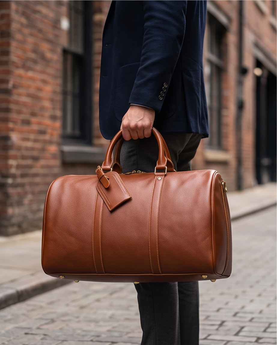 Q-TRAVEL Crazy Horse Leather Duffel Bag – Water-Resistant, Patina-Developing & Large Capacity