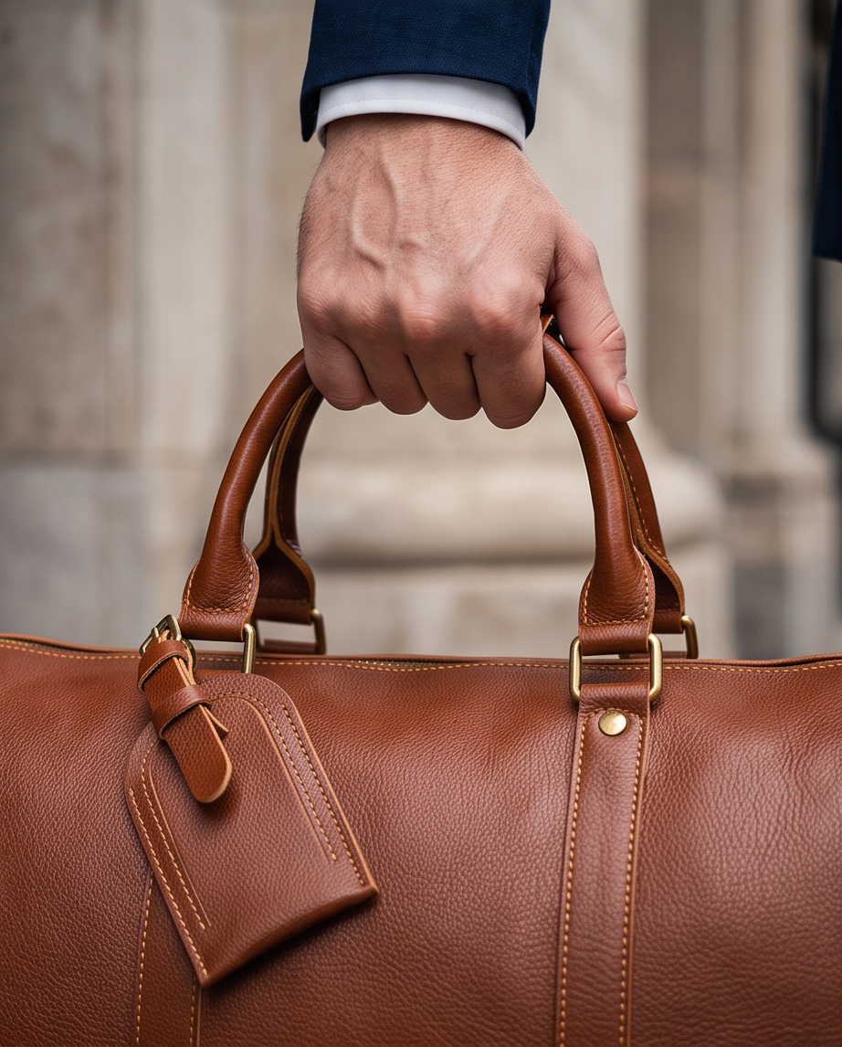 Q-TRAVEL Crazy Horse Leather Duffel Bag – Water-Resistant, Patina-Developing & Large Capacity
