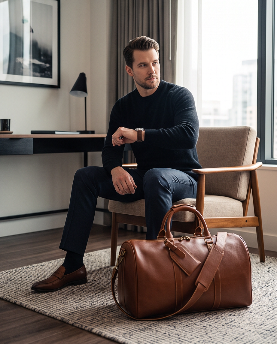 Q-TRAVEL Crazy Horse Leather Duffel Bag – Water-Resistant, Patina-Developing & Large Capacity