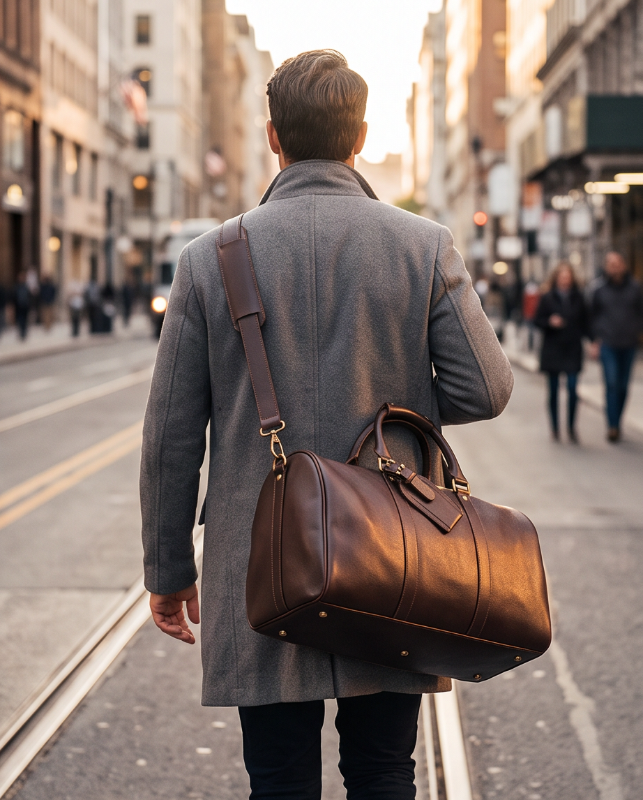 Q-TRAVEL Crazy Horse Leather Duffel Bag – Water-Resistant, Patina-Developing & Large Capacity