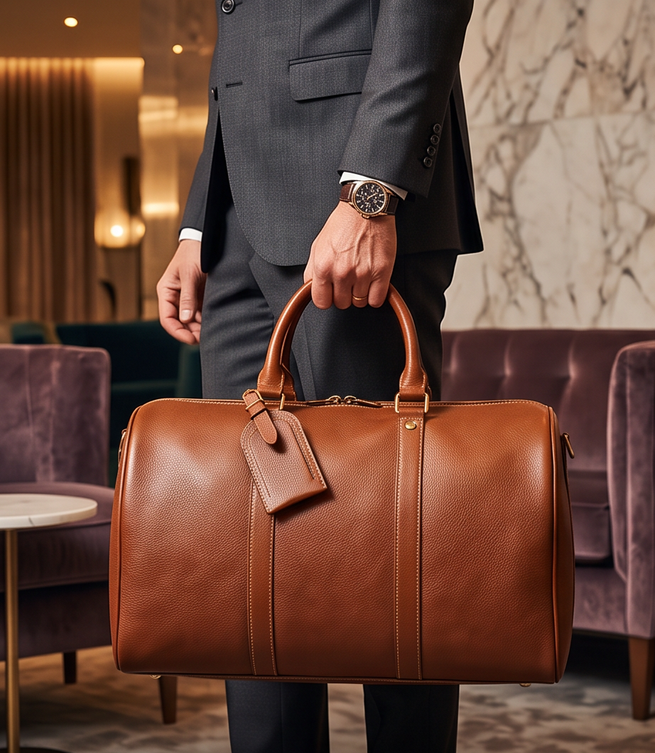 Q-TRAVEL Crazy Horse Leather Duffel Bag – Water-Resistant, Patina-Developing & Large Capacity