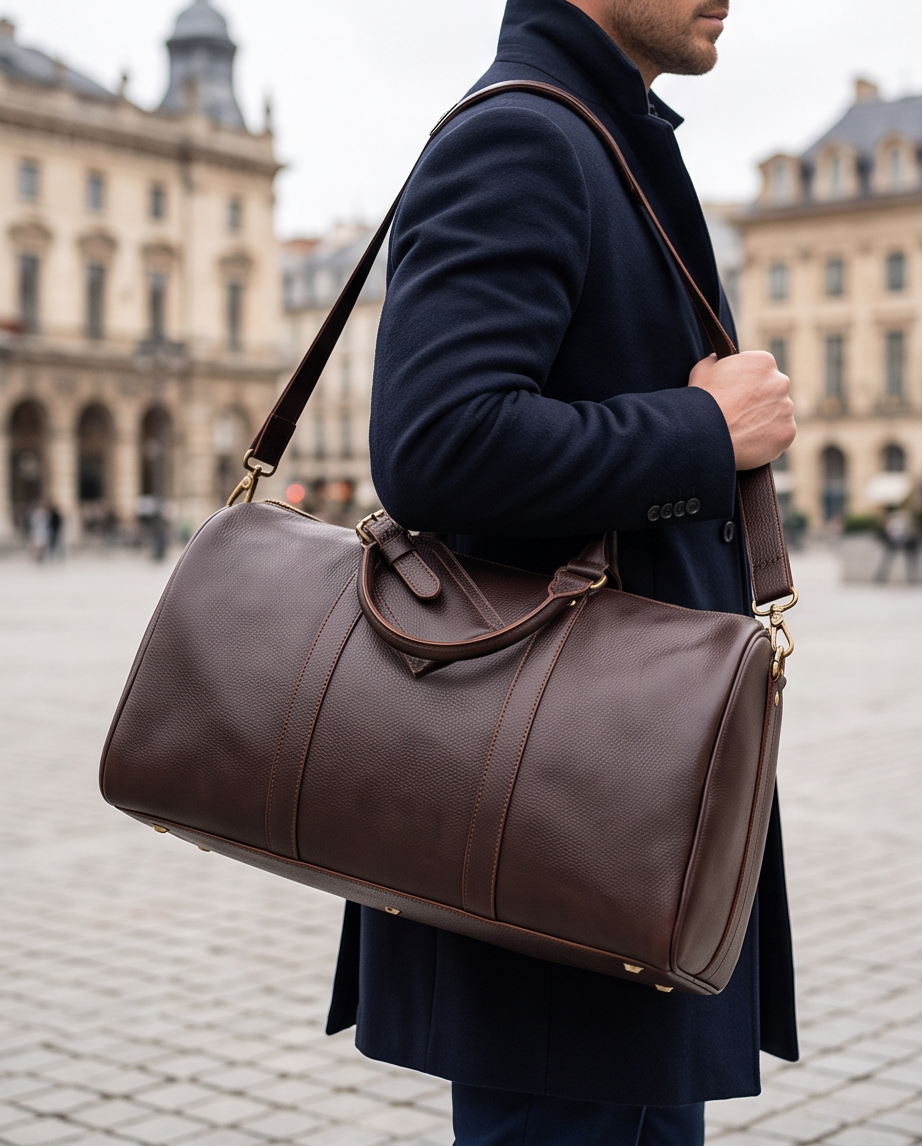 Q-TRAVEL Crazy Horse Leather Duffel Bag – Water-Resistant, Patina-Developing & Large Capacity
