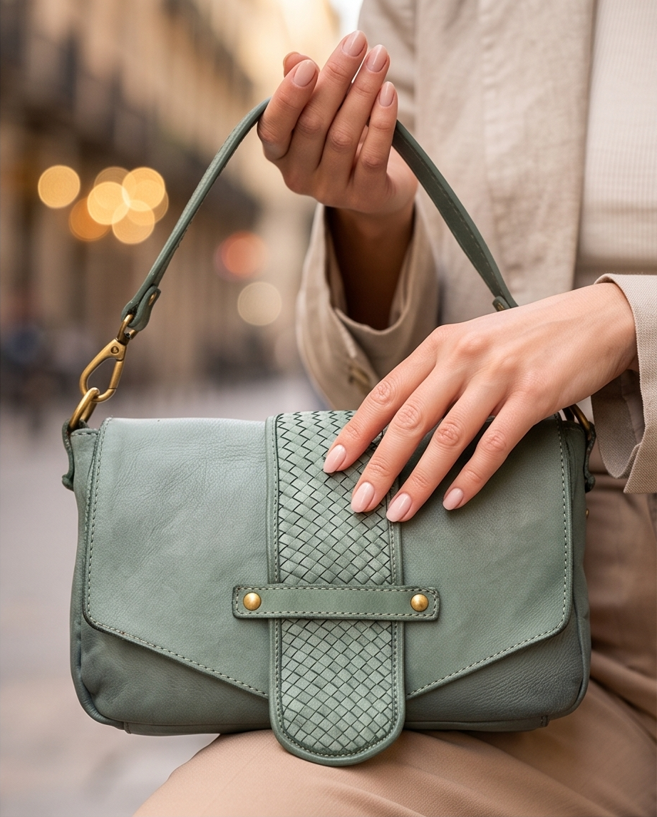 Q-VERVE Vintage Braided Calfskin Shoulder Bag – Italian Leather, Flap Closure & Feminine Design