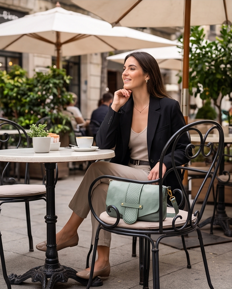 Q-VERVE Vintage Braided Calfskin Shoulder Bag – Italian Leather, Flap Closure & Feminine Design