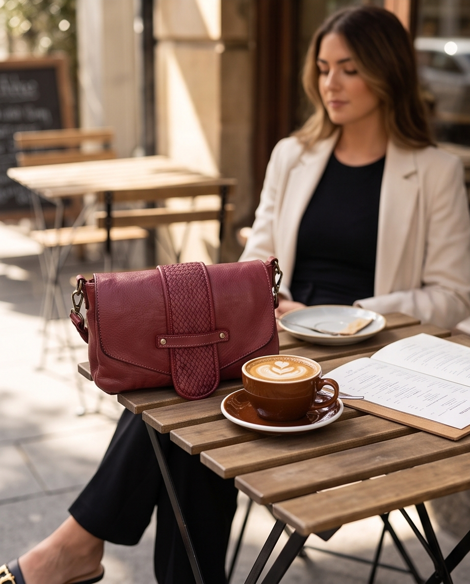 Q-VERVE Vintage Braided Calfskin Shoulder Bag – Italian Leather, Flap Closure & Feminine Design