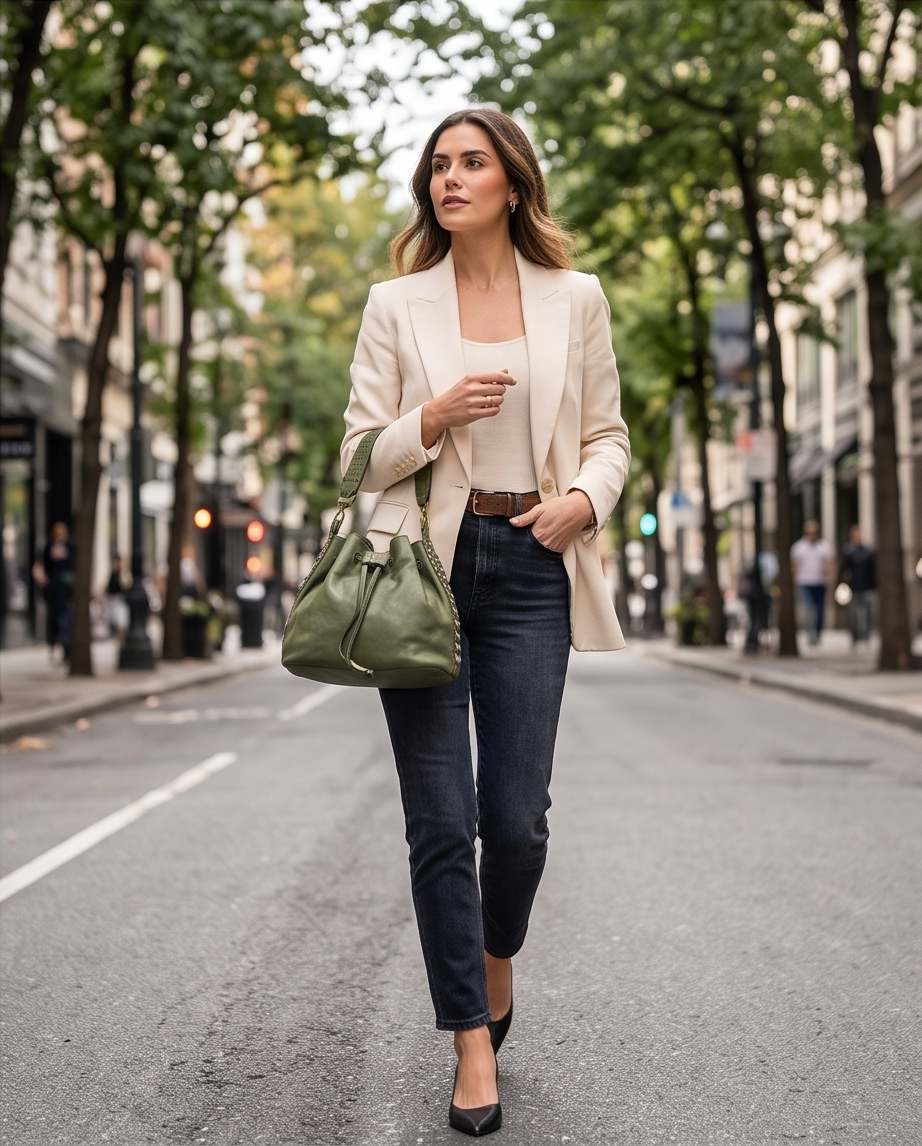 Q-WONDER Vintage Studded Calfskin Bucket Bag – Italian Leather, Hammered Studs & Geometric Design