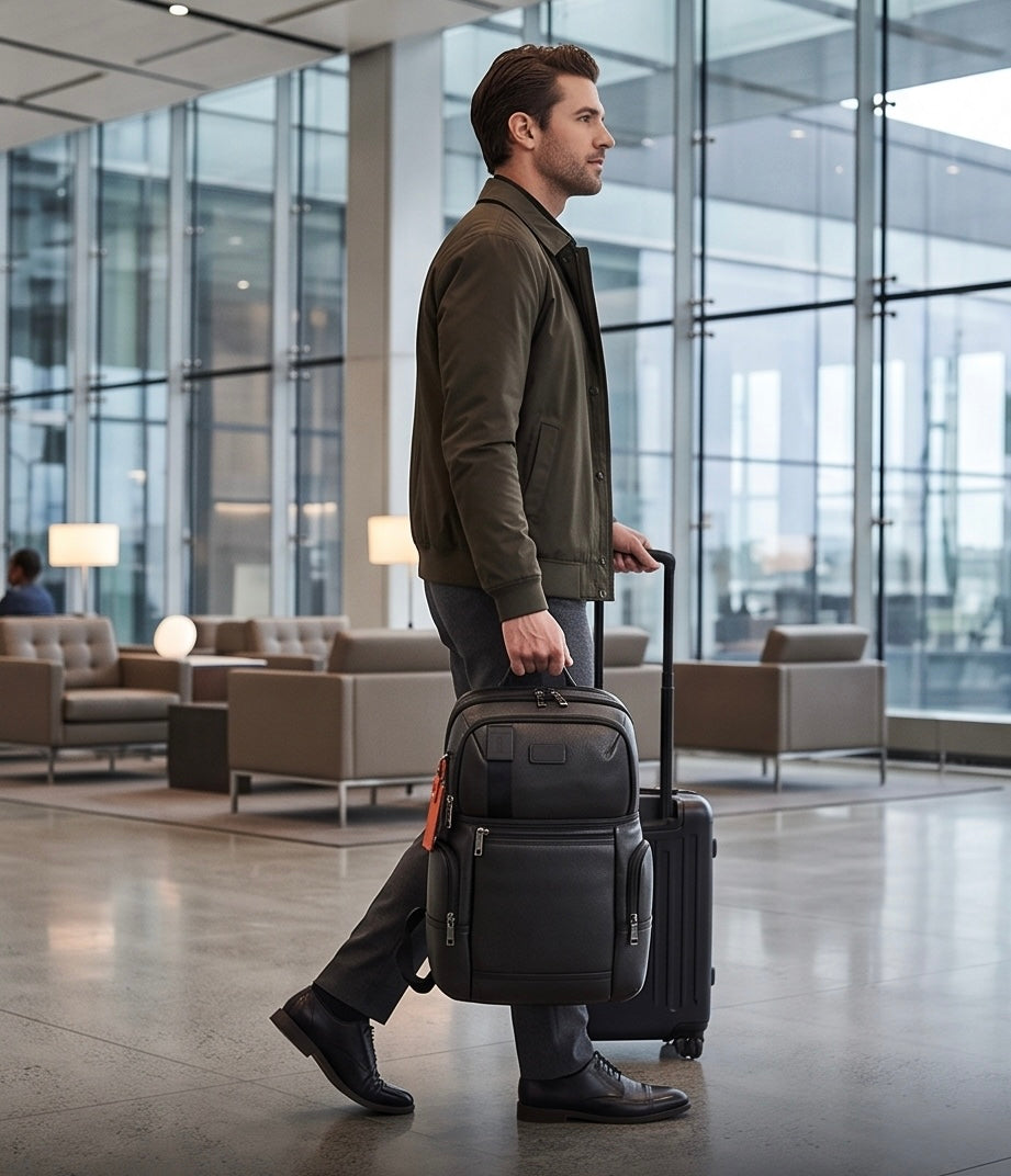 Q-NOTORIOUS Genuine Leather Backpack – Anti-Theft, USB Charging, TSA Lay-Flat & Slim Fit