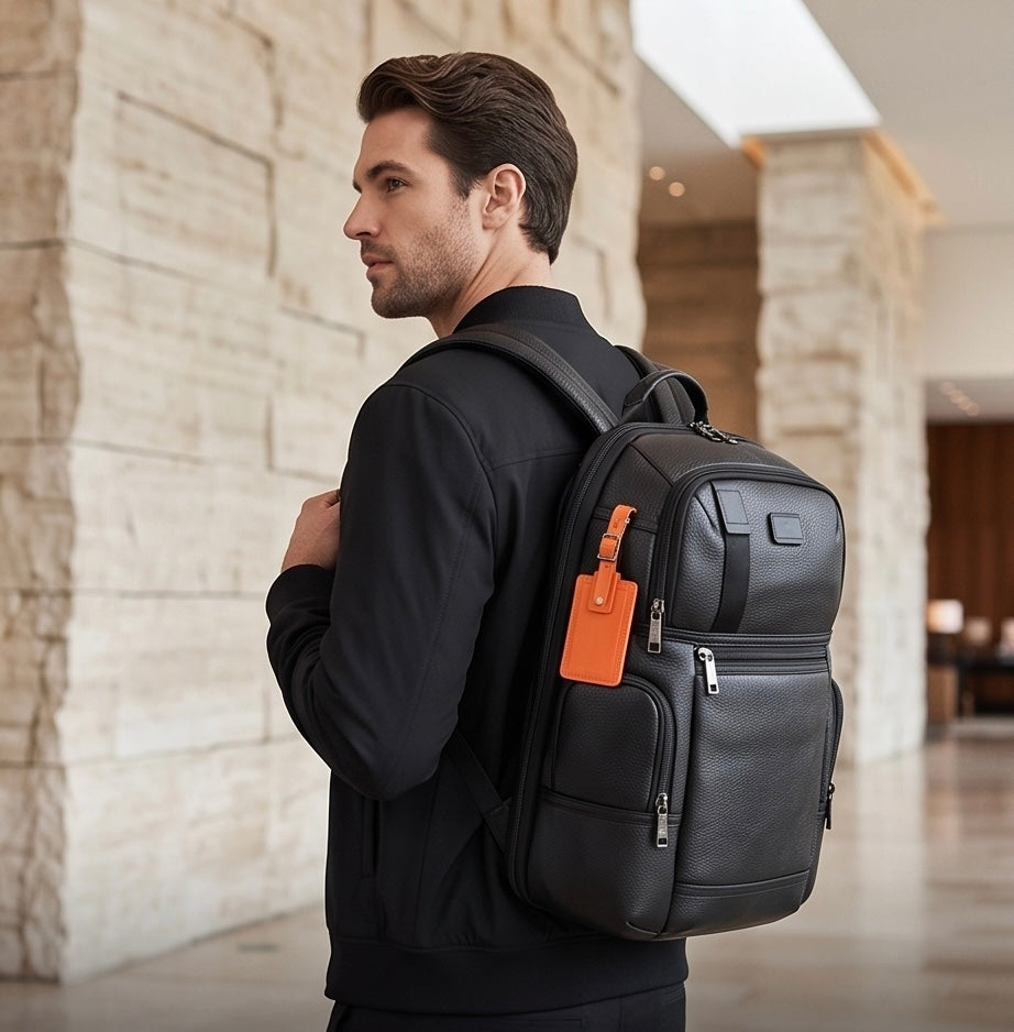 Q-NOTORIOUS Genuine Leather Backpack – Anti-Theft, USB Charging, TSA Lay-Flat & Slim Fit