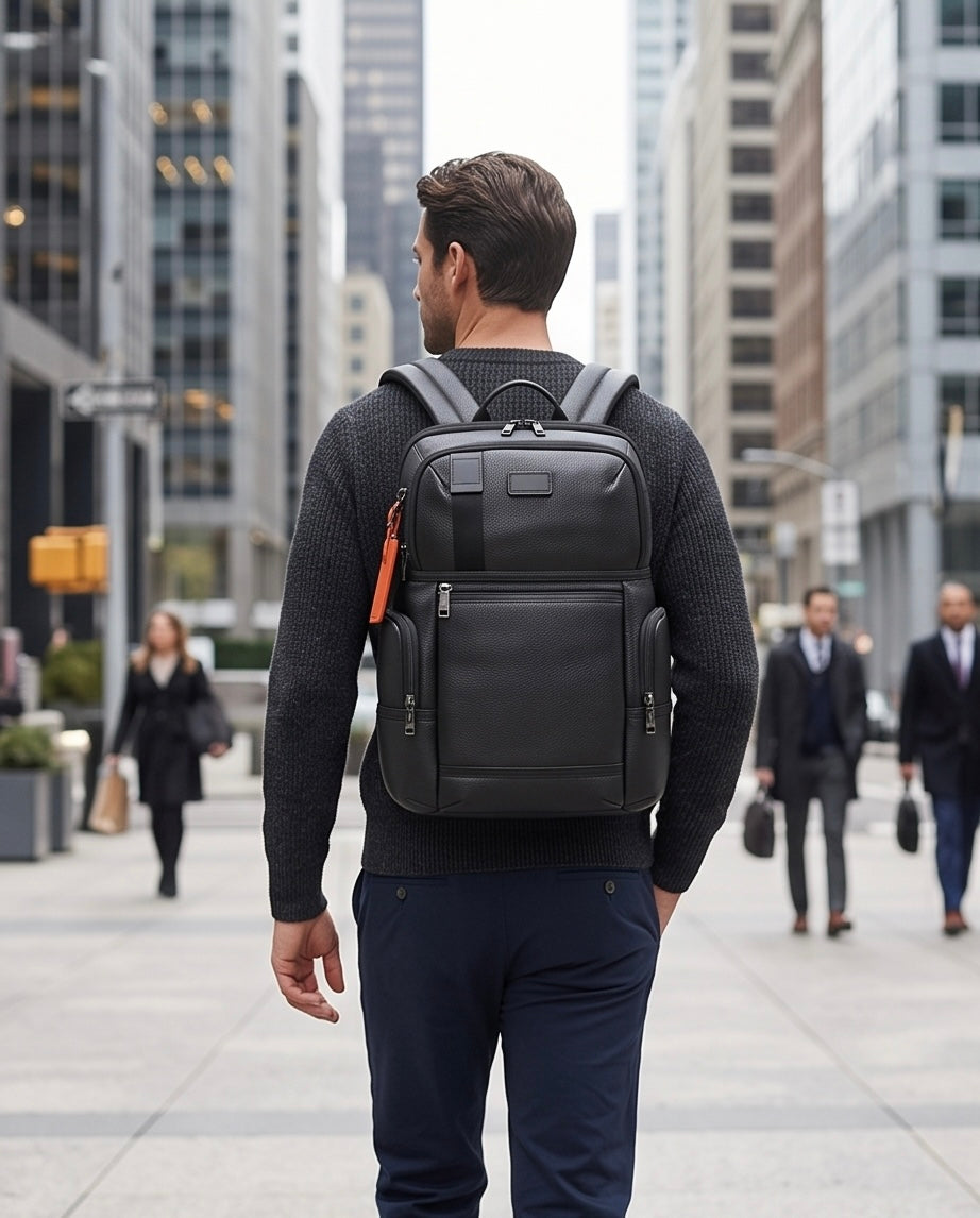 Q-NOTORIOUS Genuine Leather Backpack – Anti-Theft, USB Charging, TSA Lay-Flat & Slim Fit