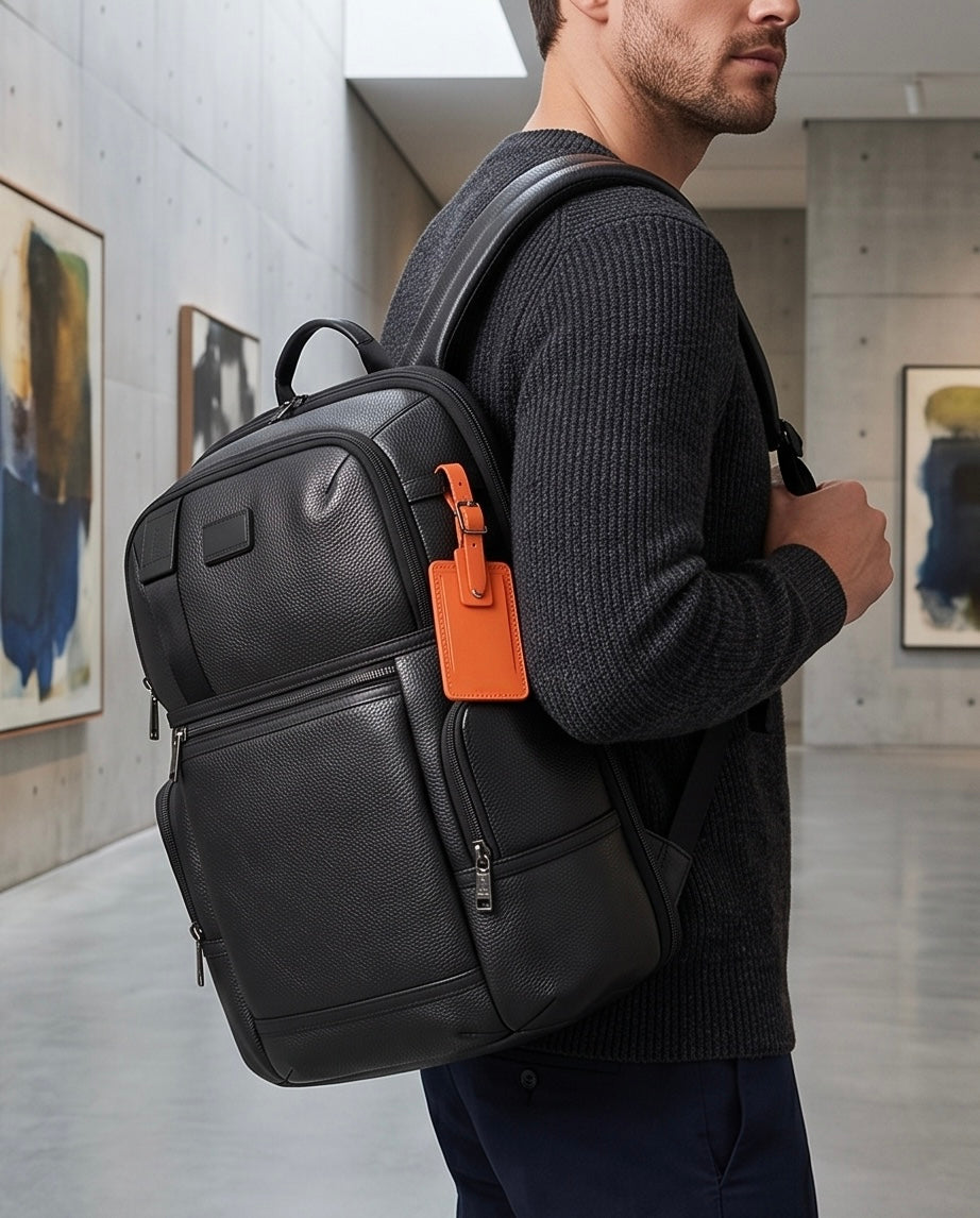 Q-NOTORIOUS Genuine Leather Backpack – Anti-Theft, USB Charging, TSA Lay-Flat & Slim Fit