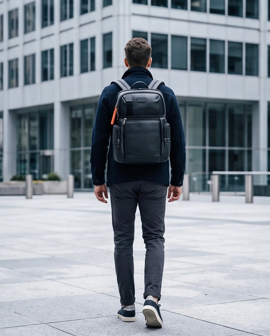 Q-NOTORIOUS Genuine Leather Backpack – Anti-Theft, USB Charging, TSA Lay-Flat & Slim Fit