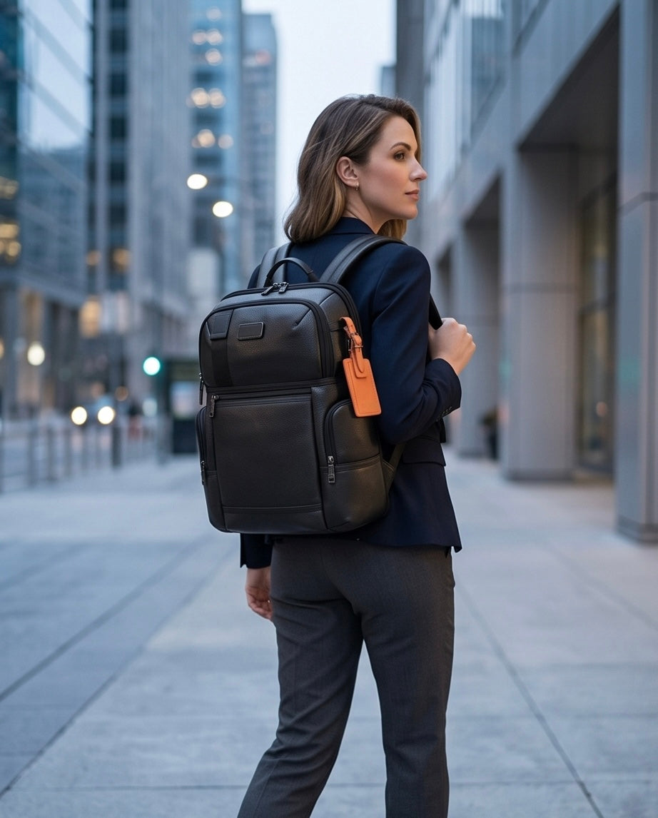 Q-NOTORIOUS Genuine Leather Backpack – Anti-Theft, USB Charging, TSA Lay-Flat & Slim Fit