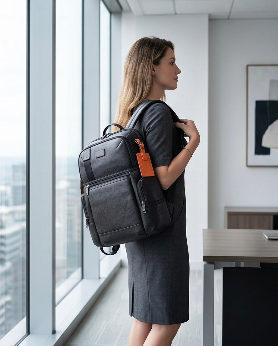Q-NOTORIOUS Genuine Leather Backpack – Anti-Theft, USB Charging, TSA Lay-Flat & Slim Fit