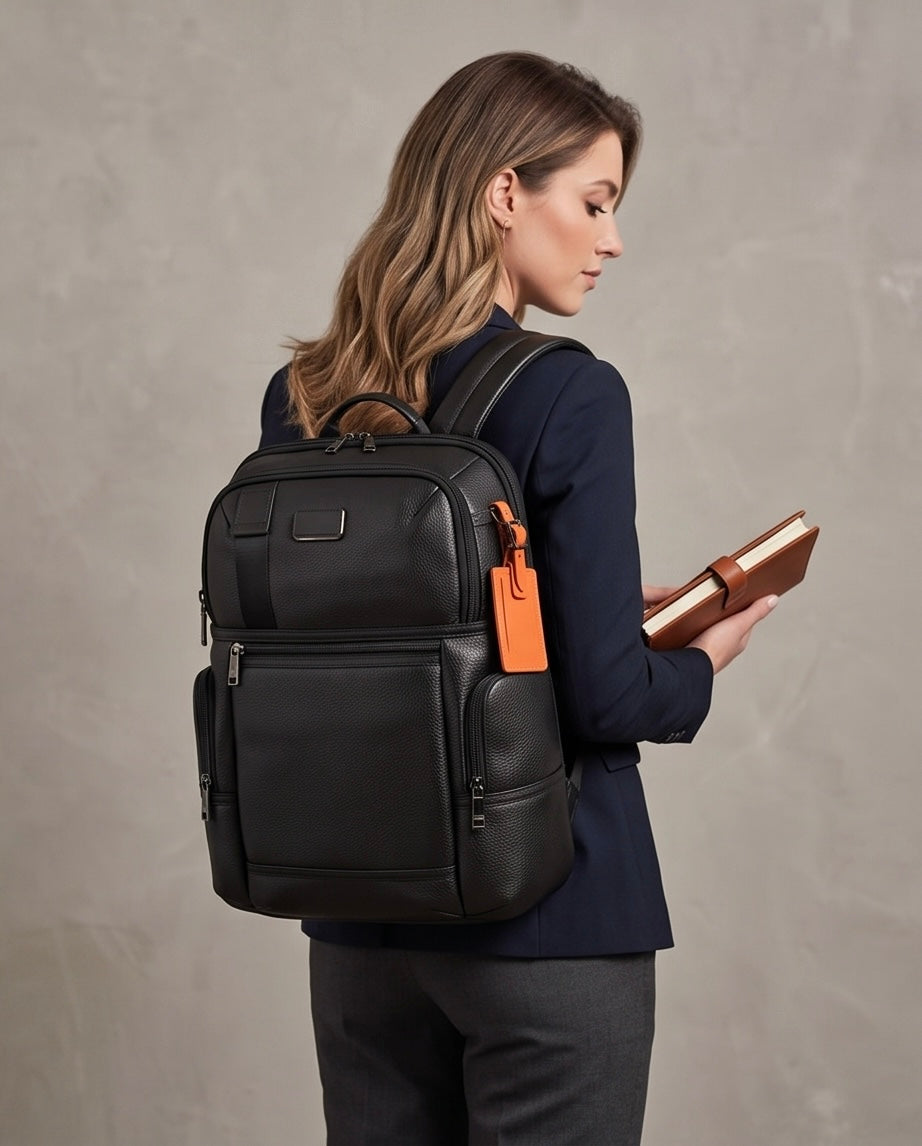 Q-NOTORIOUS Genuine Leather Backpack – Anti-Theft, USB Charging, TSA Lay-Flat & Slim Fit