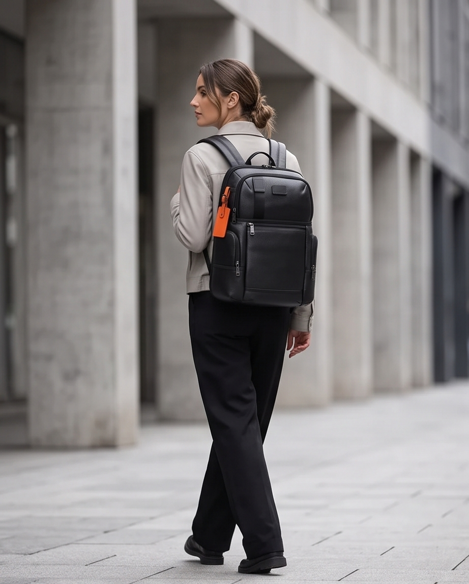 Q-NOTORIOUS Genuine Leather Backpack – Anti-Theft, USB Charging, TSA Lay-Flat & Slim Fit