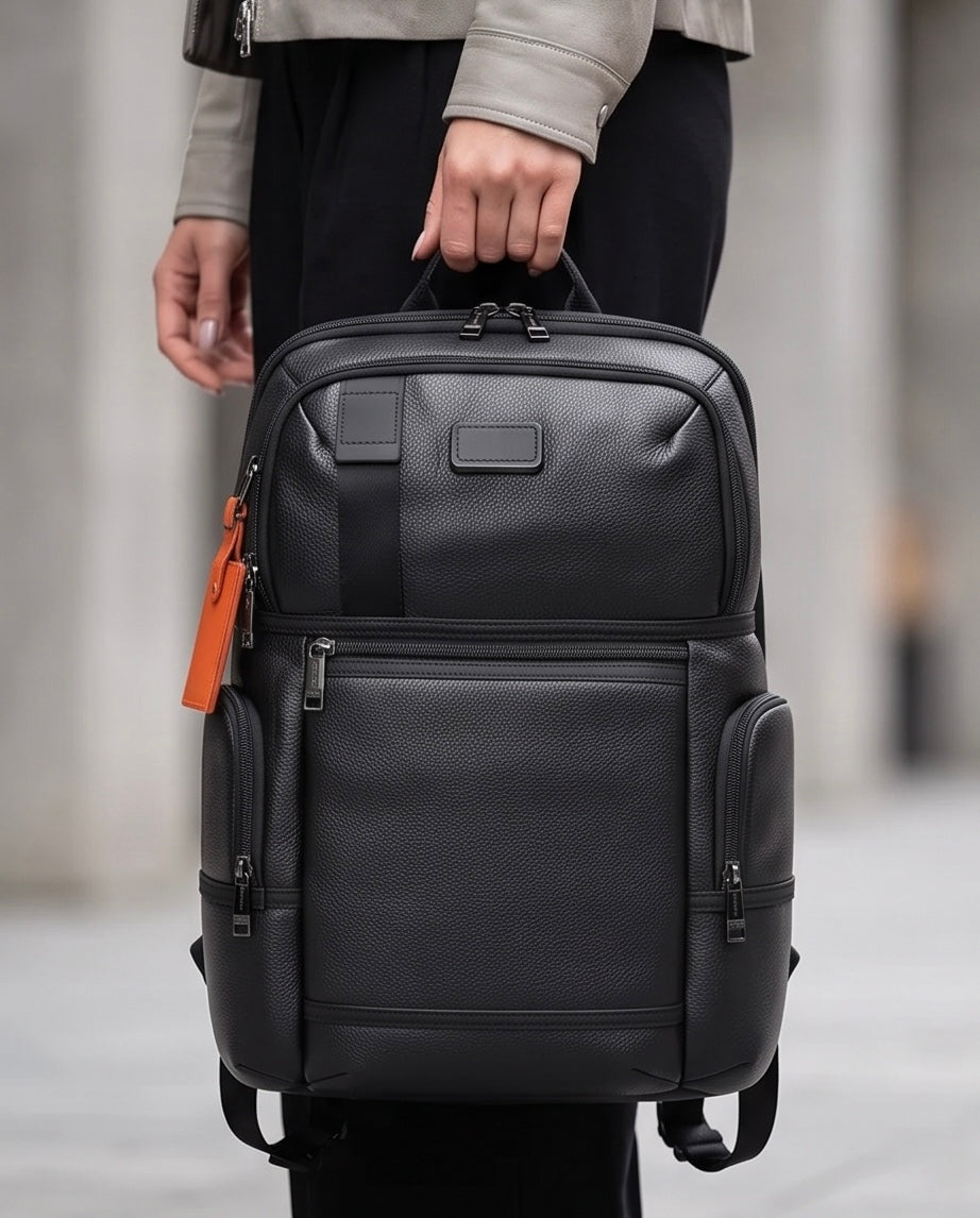 Q-NOTORIOUS Genuine Leather Backpack – Anti-Theft, USB Charging, TSA Lay-Flat & Slim Fit