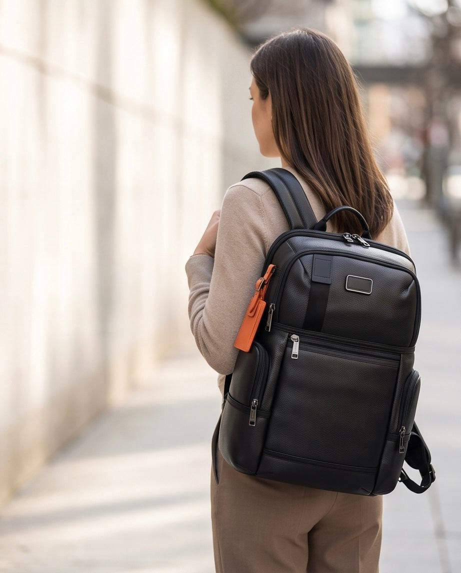 Q-NOTORIOUS Genuine Leather Backpack – Anti-Theft, USB Charging, TSA Lay-Flat & Slim Fit