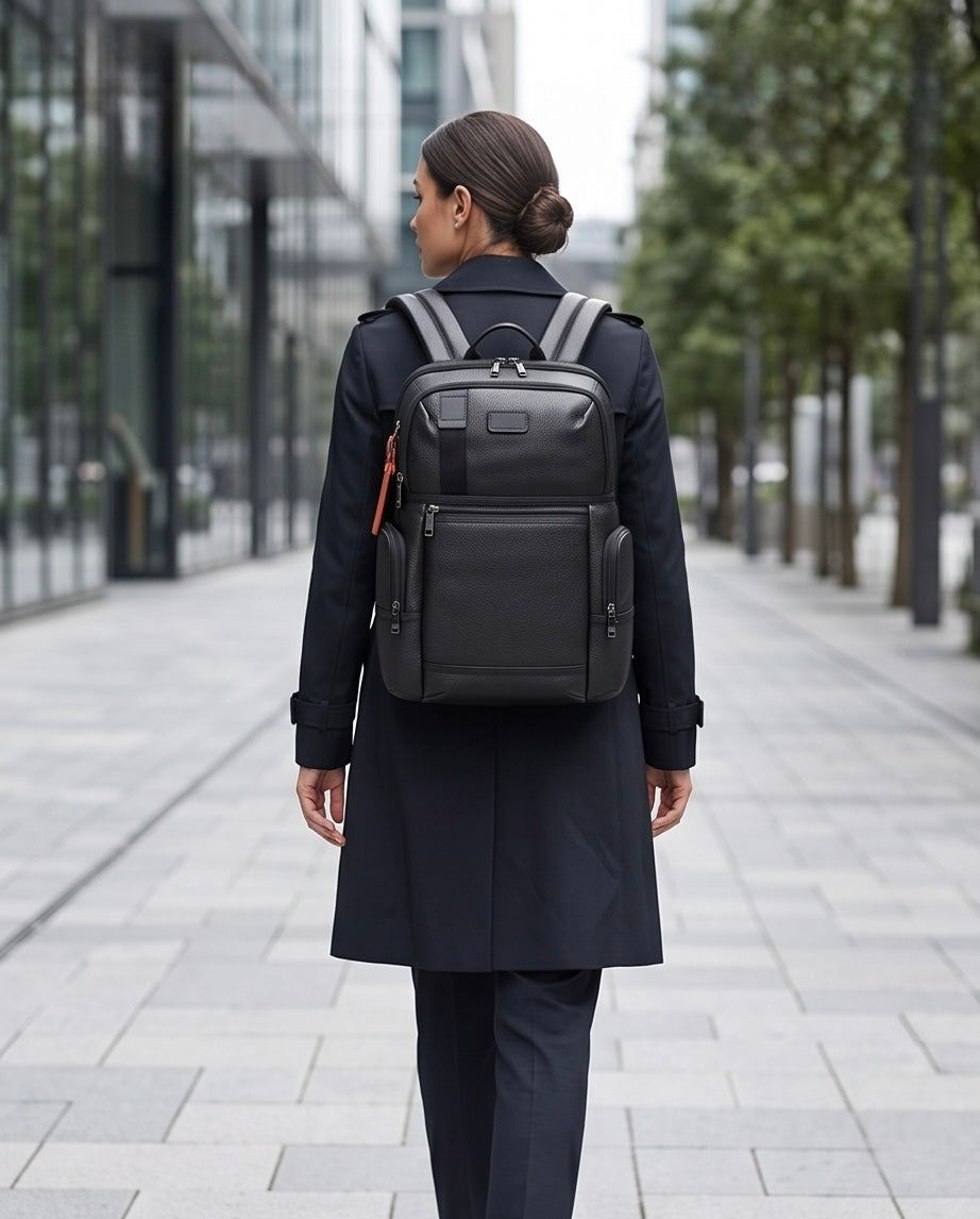 Q-NOTORIOUS Genuine Leather Backpack – Anti-Theft, USB Charging, TSA Lay-Flat & Slim Fit