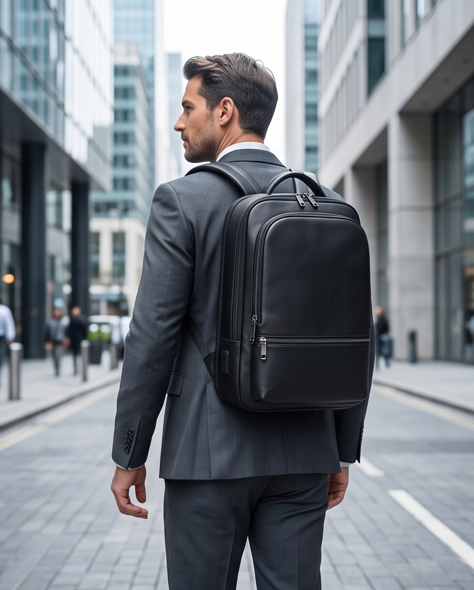 Q-NINJAHOOD Genuine Leather Laptop Backpack – USB Charging, TSA Lay-Flat & Breathable Back Support