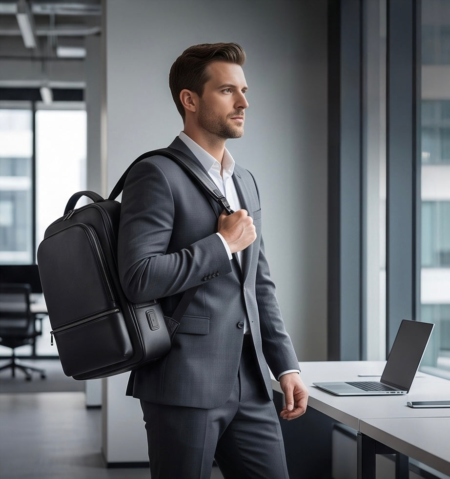 Q-NINJAHOOD Genuine Leather Laptop Backpack – USB Charging, TSA Lay-Flat & Breathable Back Support