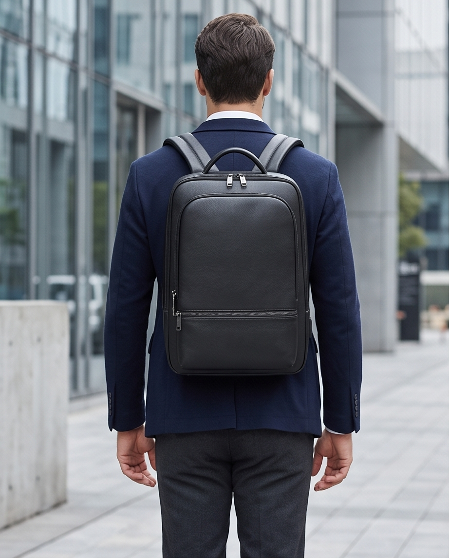 Q-NINJAHOOD Genuine Leather Laptop Backpack – USB Charging, TSA Lay-Flat & Breathable Back Support