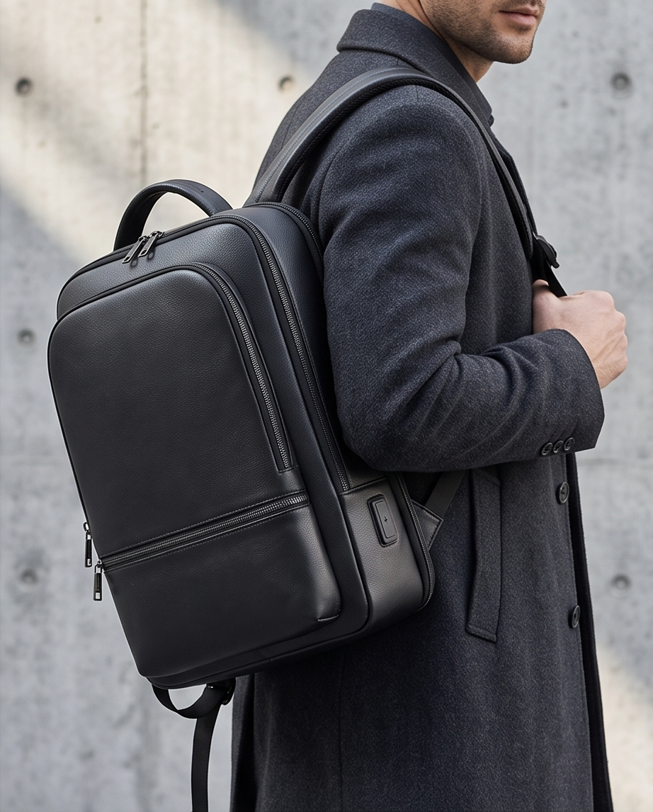 Q-NINJAHOOD Genuine Leather Laptop Backpack – USB Charging, TSA Lay-Flat & Breathable Back Support