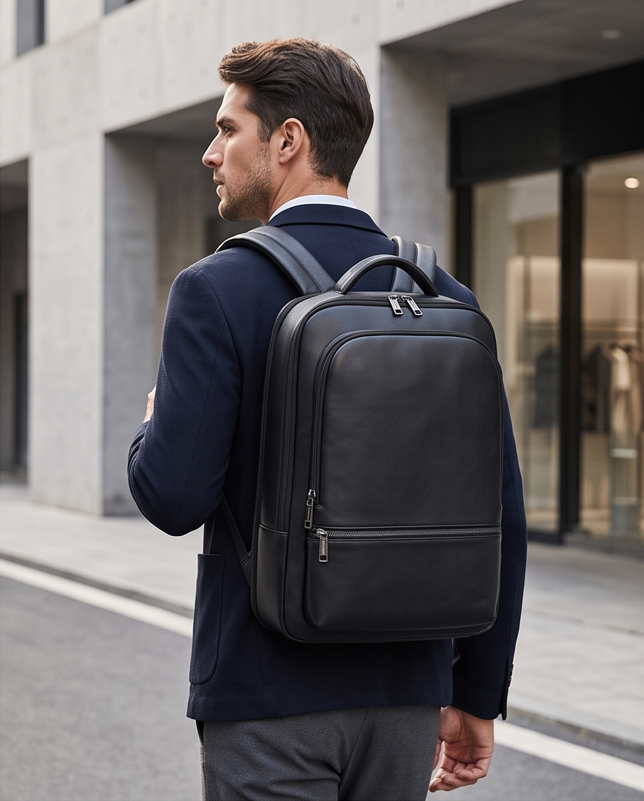 Q-NINJAHOOD Genuine Leather Laptop Backpack – USB Charging, TSA Lay-Flat & Breathable Back Support