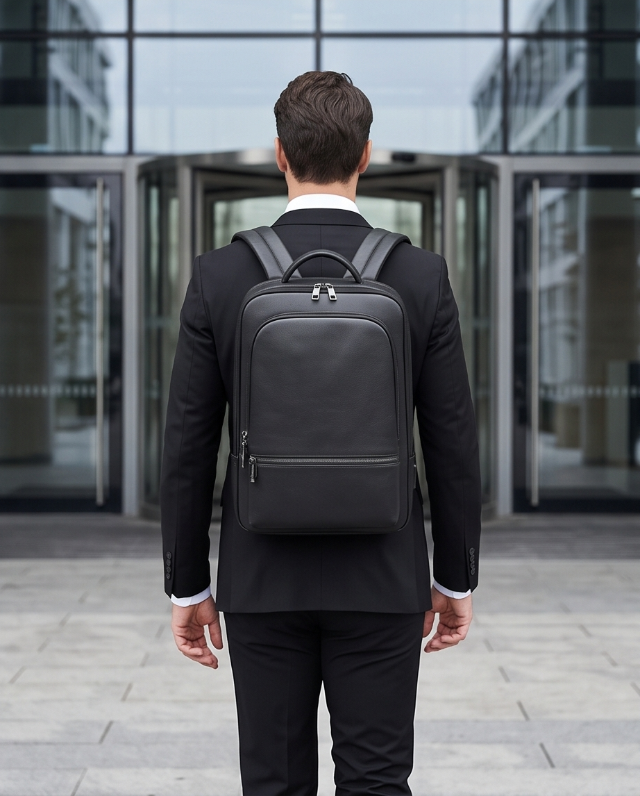 Q-NINJAHOOD Genuine Leather Laptop Backpack – USB Charging, TSA Lay-Flat & Breathable Back Support