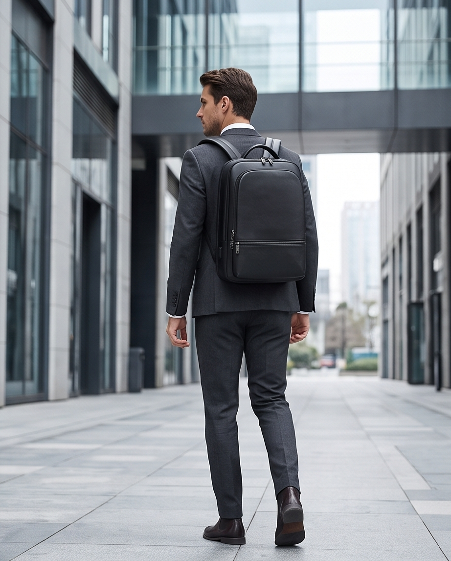 Q-NINJAHOOD Genuine Leather Laptop Backpack – USB Charging, TSA Lay-Flat & Breathable Back Support