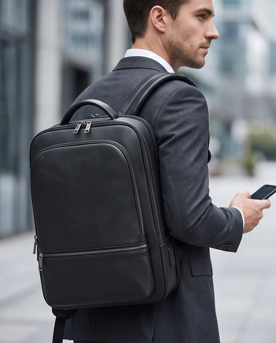 Q-NINJAHOOD Genuine Leather Laptop Backpack – USB Charging, TSA Lay-Flat & Breathable Back Support
