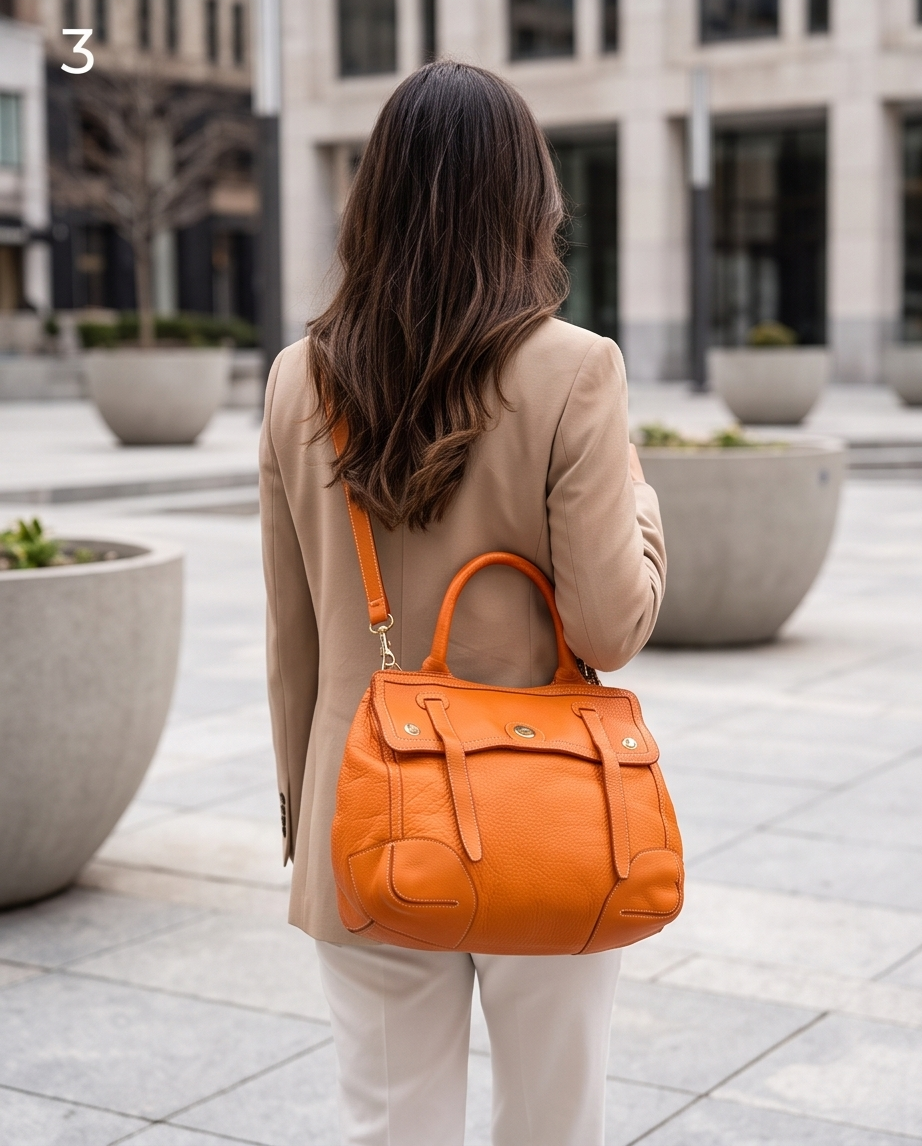 Q-TENORO Vintage Smooth Calfskin Bag – Italian Leather, Zip & Magnetic Flap Closure