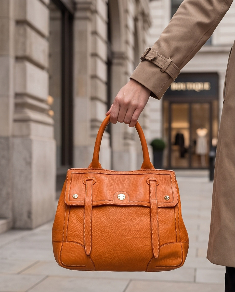 Q-TENORO Vintage Smooth Calfskin Bag – Italian Leather, Zip & Magnetic Flap Closure