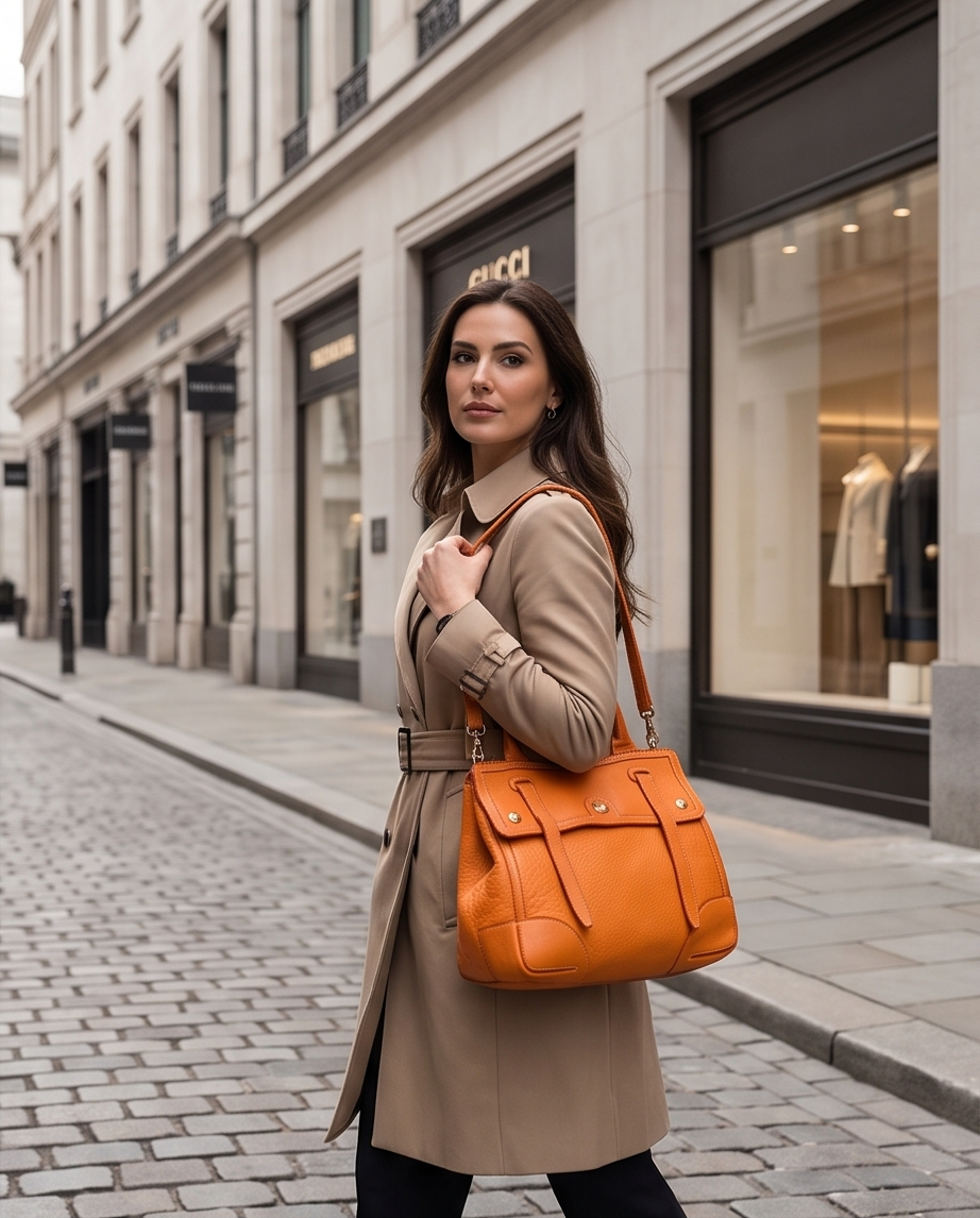 Q-TENORO Vintage Smooth Calfskin Bag – Italian Leather, Zip & Magnetic Flap Closure