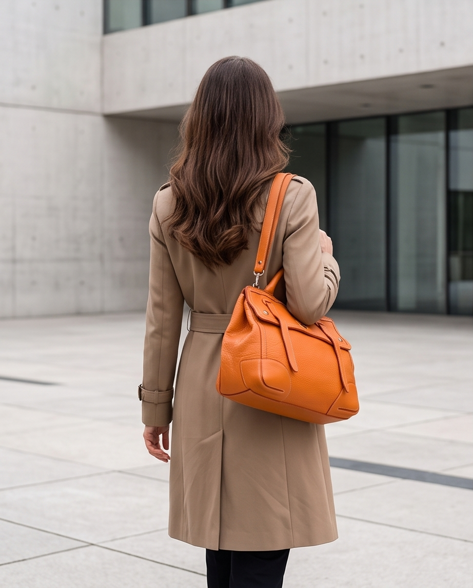 Q-TENORO Vintage Smooth Calfskin Bag – Italian Leather, Zip & Magnetic Flap Closure