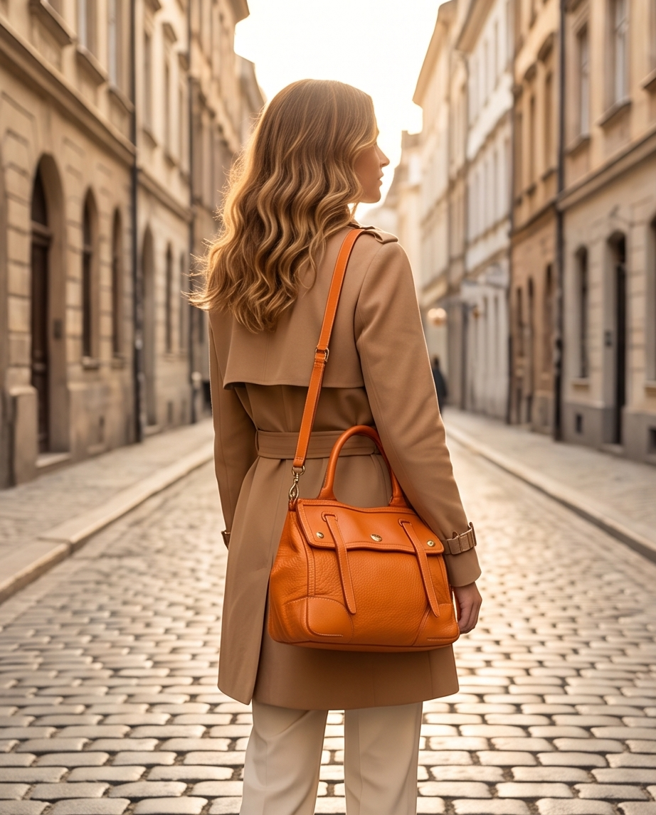 Q-TENORO Vintage Smooth Calfskin Bag – Italian Leather, Zip & Magnetic Flap Closure