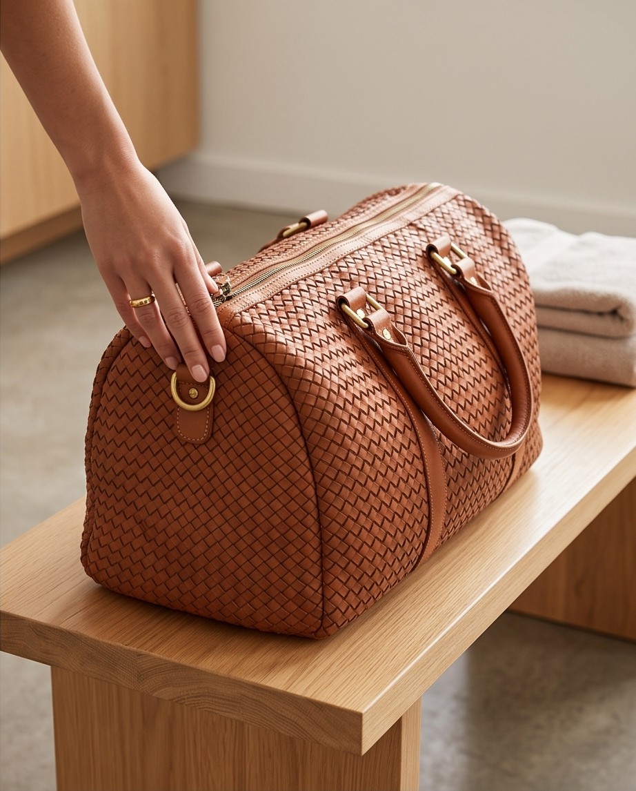 Q-SERENA Soft Woven Calfskin Holdall – Medium Weave, Full-Grain Italian Leather