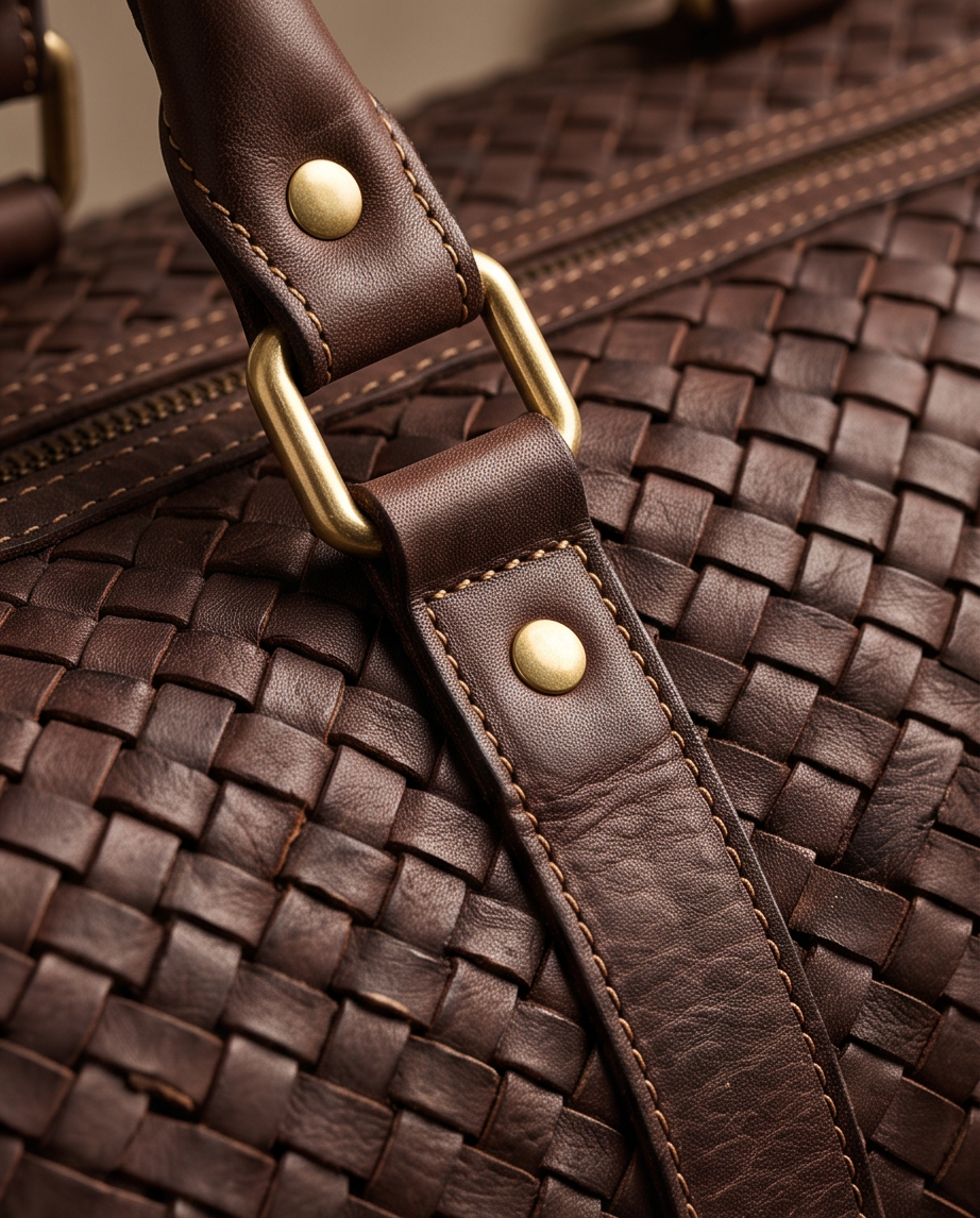 Q-SERENA Soft Woven Calfskin Holdall – Medium Weave, Full-Grain Italian Leather
