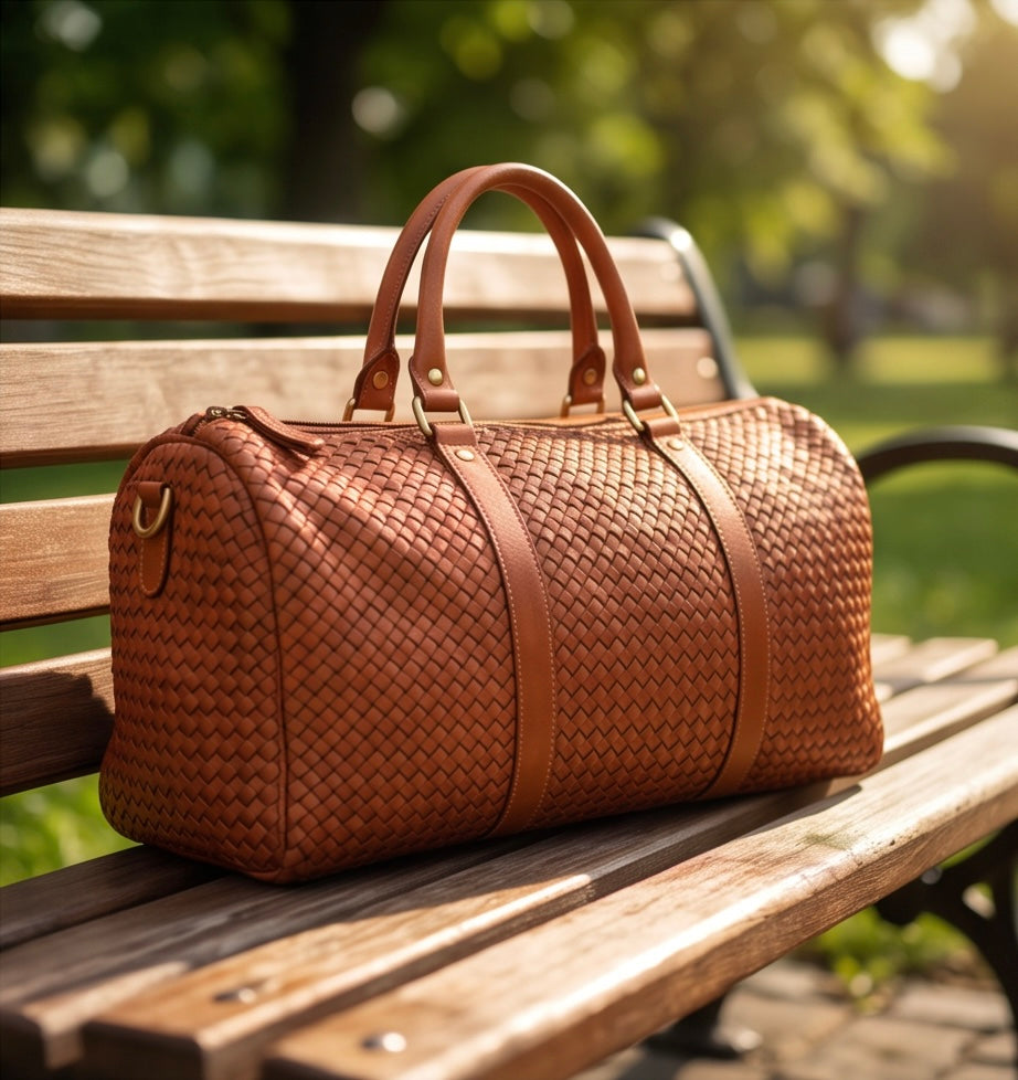 Q-SERENA Soft Woven Calfskin Holdall – Medium Weave, Full-Grain Italian Leather
