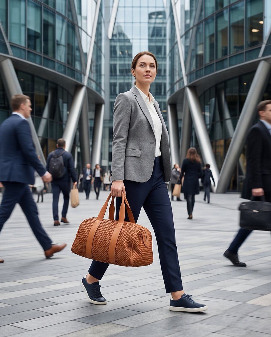 Q-ISLA Woven Leather Duffel Bag – Full-Grain Italian Calfskin, Garment-Dyed & Brass Hardware
