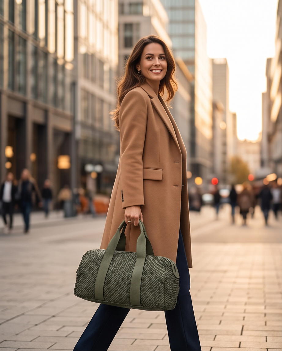 Q-ISLA Woven Leather Duffel Bag – Full-Grain Italian Calfskin, Garment-Dyed & Brass Hardware