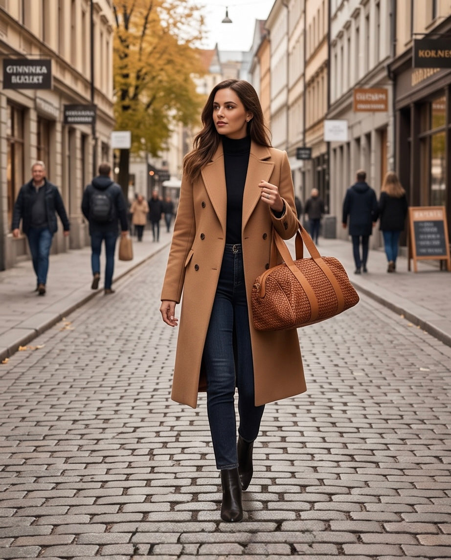 Q-ISLA Woven Leather Duffel Bag – Full-Grain Italian Calfskin, Garment-Dyed & Brass Hardware