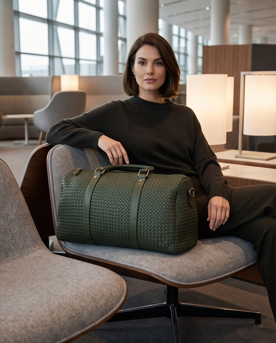 Q-SERENA Soft Woven Calfskin Holdall – Medium Weave, Full-Grain Italian Leather