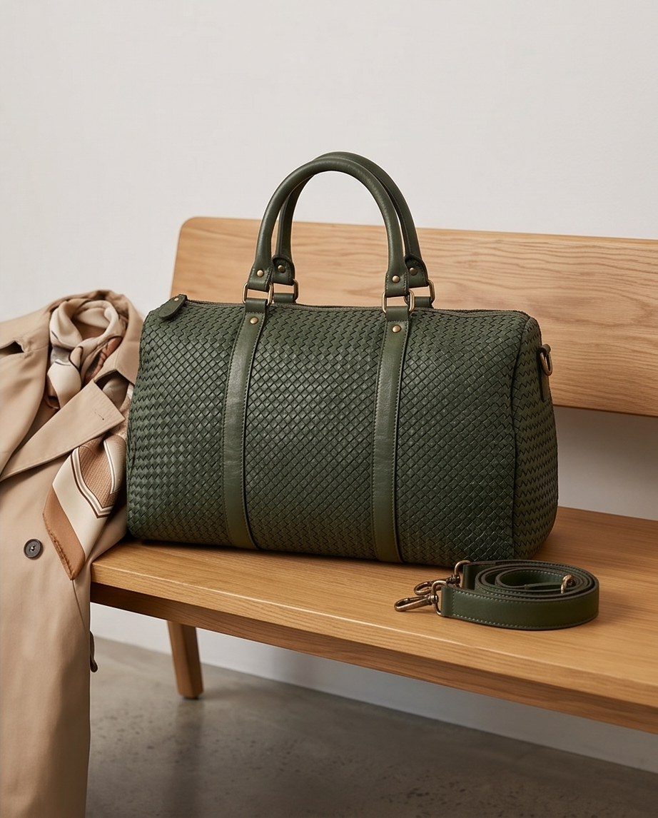 Q-SERENA Soft Woven Calfskin Holdall – Medium Weave, Full-Grain Italian Leather