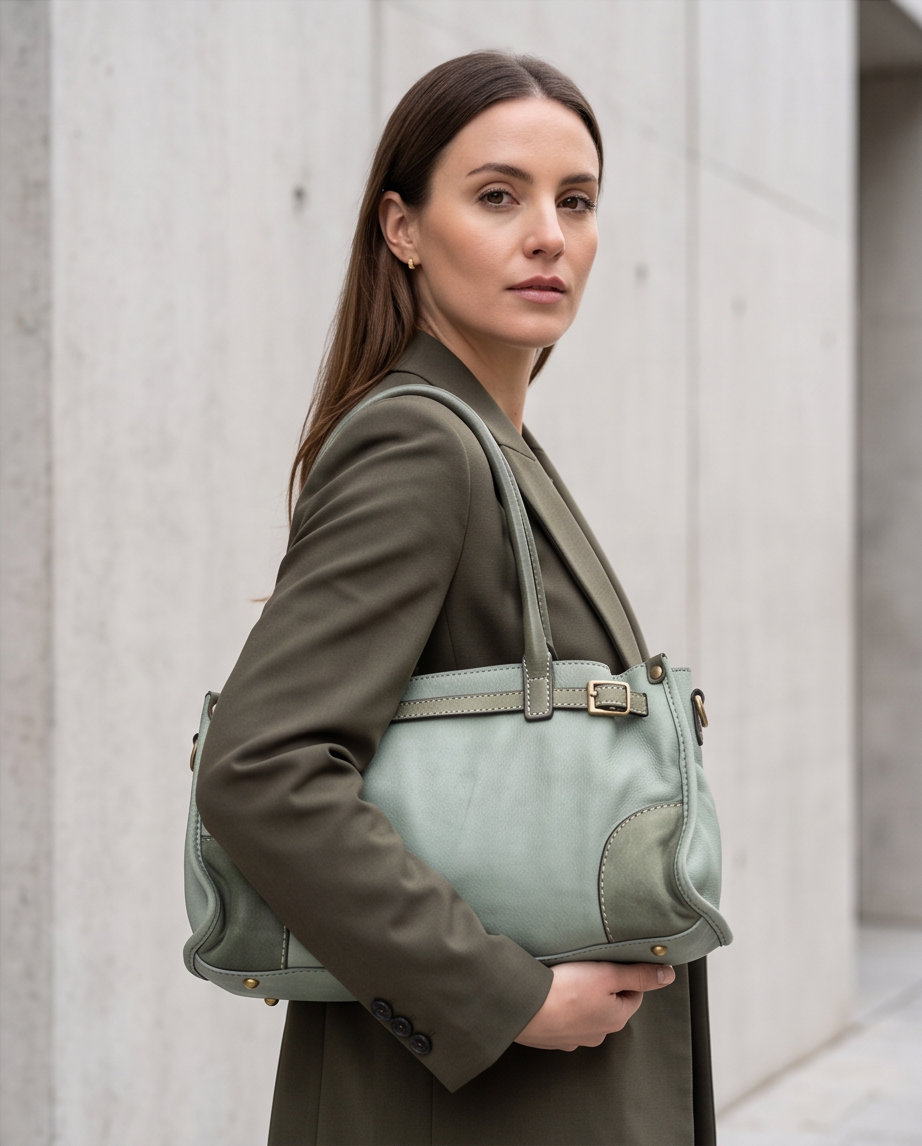 Q-SOFIA Vintage Smooth Calfskin Bag – Italian Leather, Zip-Top & Adjustable Strap, Small