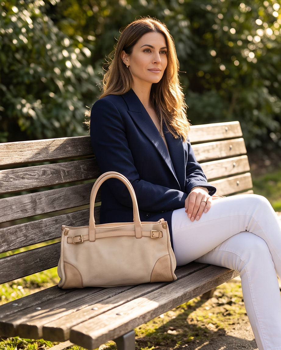 Q-SOFIA Vintage Smooth Calfskin Bag – Italian Leather, Zip-Top & Adjustable Strap, Small