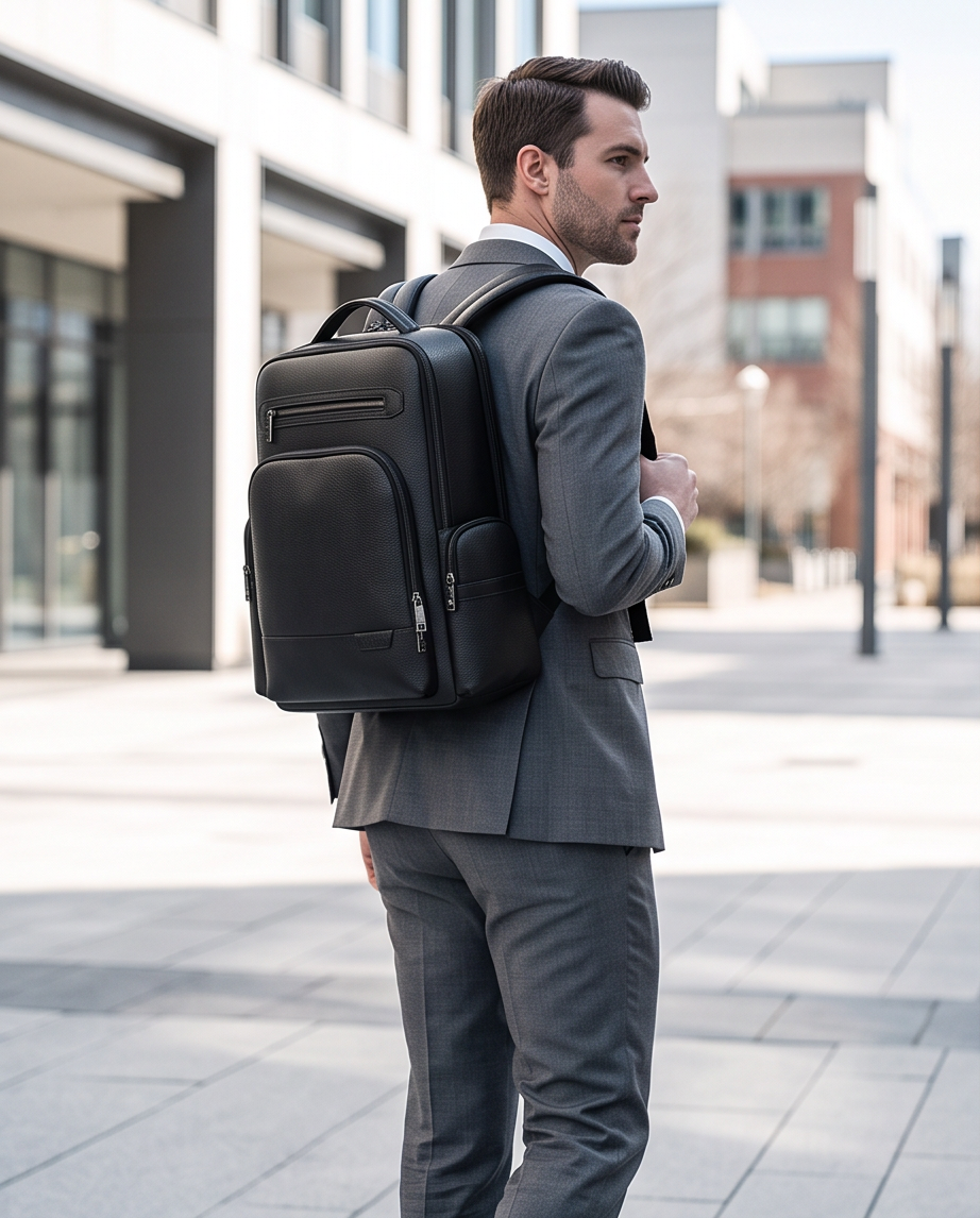 Q-THUNDER Genuine Leather Backpack – Large Capacity, USB Charging, TSA Lay-Flat & Ergonomic Straps