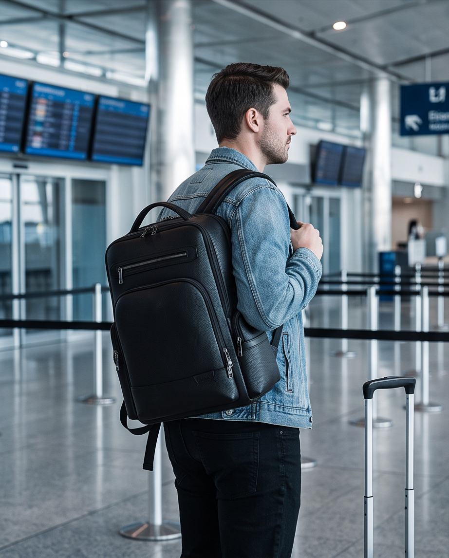 Q-THUNDER Genuine Leather Backpack – Large Capacity, USB Charging, TSA Lay-Flat & Ergonomic Straps
