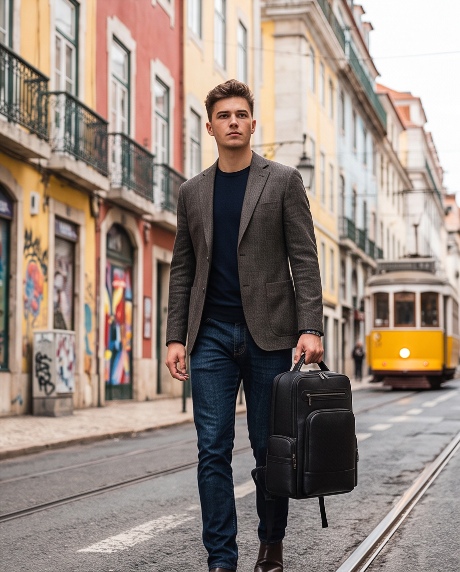 Q-THUNDER Genuine Leather Backpack – Large Capacity, USB Charging, TSA Lay-Flat & Ergonomic Straps