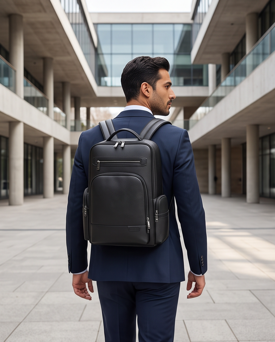 Q-THUNDER Genuine Leather Backpack – Large Capacity, USB Charging, TSA Lay-Flat & Ergonomic Straps